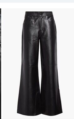 Veronica Beard Kasey Wide Leg Pant Black Vegan Leather Mid Rise Pant | Size 32